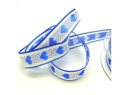 Rustic Heart Blue 15mm Jacquard Ribbon